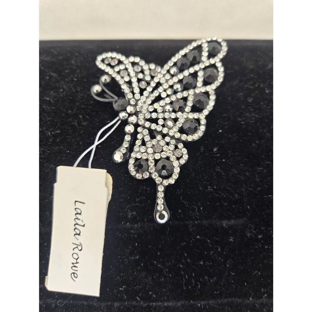 Laila Rowe Black/White Rhinestone Butterfly Brooch Pin
